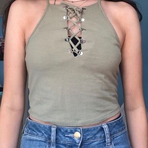 A green halter top